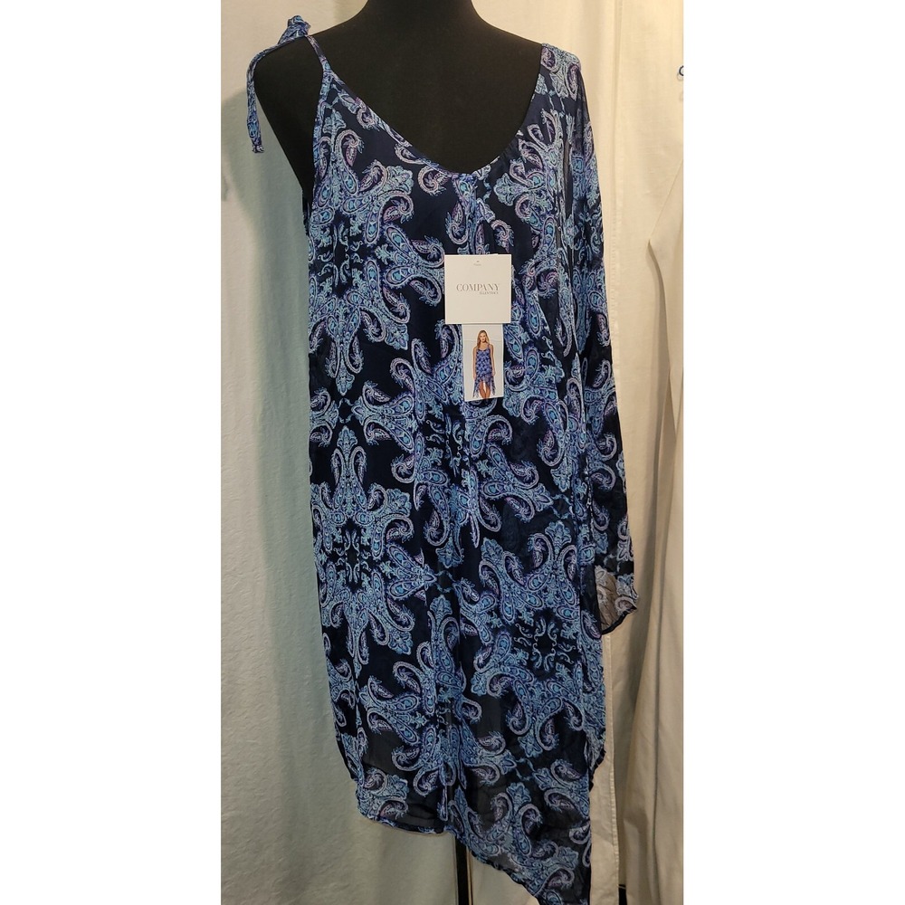 NWT Ellen Tracy Co. XL Navy Blue Halter Dress Paisley Sheer Swimsuit CoverUp - Picture 9 of 13
